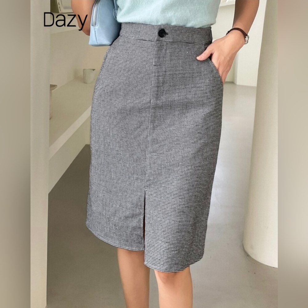 Dazy Women's Classic Gray Houndstooth Pencil Skirt